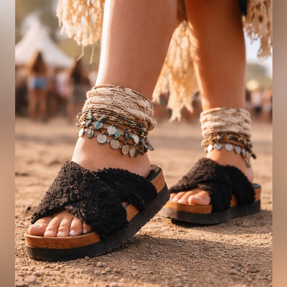 Birkenstock Shoes - Birkenstock Papillio Daytona Teddy Shearling Platform Sandals Black festival
